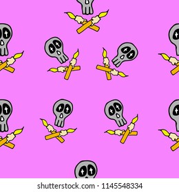 Vector Halloween seamless pattern. Skull and candles. Simplified retro cartoon style. Element illustration for your design, wallpaper.