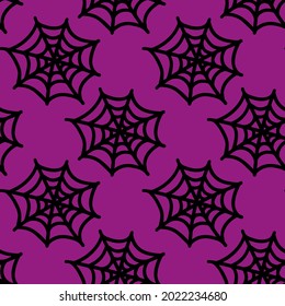 Vector halloween seamless pattern spider web clipart isolated on blue background. Funny, cute illustration for seasonal design, textile, decoration kids playroom or greeting card. Hand drawn art.