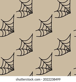Vector halloween seamless pattern spider web clipart isolated. Funny, cute illustration for seasonal design, textile, decoration kids playroom or greeting card. Hand drawn prints and doodle.