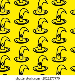 Vector halloween seamless pattern witch hat clipart on the yellow. Funny, cute illustration for seasonal design, textile, decoration kids playroom or greeting card. Hand drawn prints and doodle.