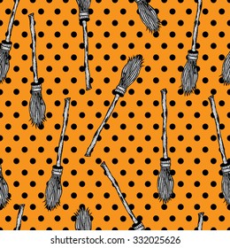 vector Halloween seamless pattern with witch brooms. EPS