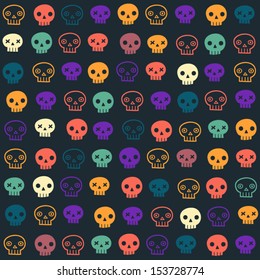 Vector halloween seamless patterns. Cartoon skulls. Halloween elements for scrap-booking. Hand drawn vector illustration. 