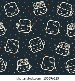 Vector halloween seamless patterns. Cartoon faces. Halloween elements for scrap-booking. Hand drawn vector illustration. 