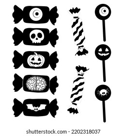 Vector Halloween set with cand.Use for event invitation,discount voucher,advertising,greeting card,logo,icon design,holiday decoration, stickers,packaging,textile,web.