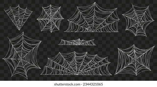 Vector Halloween set with gothic spiderweb in hand drawn doodle style in white color