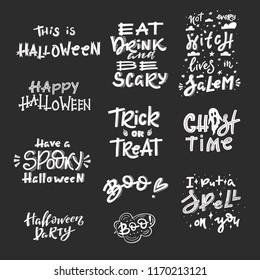 Vector Halloween set of  handwritten lettering isolated on dark background. Perfect for greeting cards, poster, banner and its. 