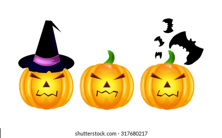 Vector halloween set of pumpkins isolated over white background