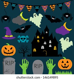 Vector Halloween Set with Scary and Cute Elements