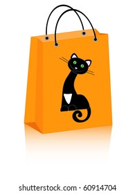 vector Halloween shopping bag and cute black cat