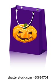 vector Halloween shopping bag with jack-o-lantern pumpkin