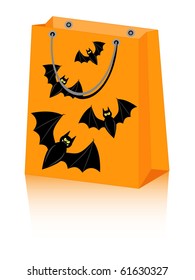 vector Halloween shopping bag with spooky bats