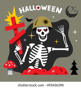 Vector Halloween Skeleton Cartoon Illustration.
