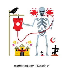 Vector Halloween. Skeleton and dropper Cartoon Illustration.