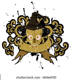 vector halloween skull with hat banner