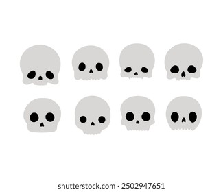 Conjunto de ilustración de Vector Halloween Skull. Cráneos dibujados a mano aislados sobre fondo blanco