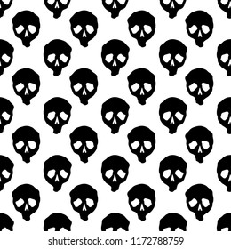 Vector Halloween skulls seamless pattern in black and white. Design background for party poster. Hand drawn cartoon illustration.