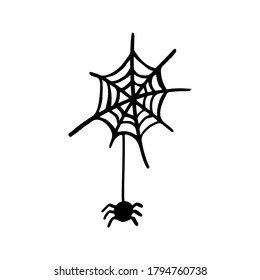 Vector halloween araña clipart. Graciosa, linda ilustración para el diseño estacional, textil, decoración, sala de juegos para niños o tarjeta de saludo. Impresiones dibujadas a mano y garabatos.