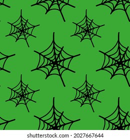 Vector halloween spider web seamless pattern. Funny and cute illustration for seasonal design, textile, decoration kids playroom or greeting card. Hand drawn prints and doodle.