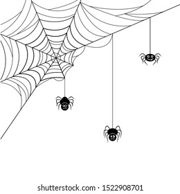 Vector halloween spiderweb border. Spooky spiders with web corner isolated background for halloween night party and invitations