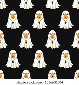 vector halloween spooky dog seamless pattern on black