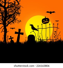 Vector halloween spooky graveyard background illustration