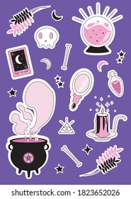 vector halloween sticker pack in pink and gray colors