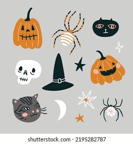 Vector Halloween sticker set design  Funny autumn isolated objects  Day the dead design elements  