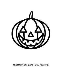 Vector Halloween symbol, scary pumpkin face with evil smile. Jack o lantern icon.