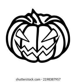 Vector Halloween symbol, scary pumpkin face with evil smile. Jack o lantern icon.