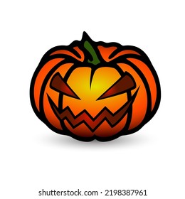 Vector Halloween symbol, scary pumpkin face with evil smile. Jack o lantern icon.