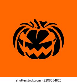 Vector Halloween symbol, scary pumpkin face with evil smile. Jack o lantern icon.
