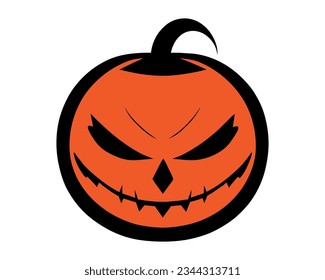 Vector Halloween symbol, scary pumpkin face with evil smile. Jack o lantern icon.