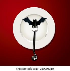 Vector of Halloween Table Setting. Vampire bat  concept.