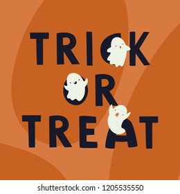Vector Halloween "Trick or treat" lettering print with cute ghosts