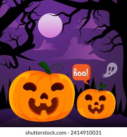 Vector halloween trick or treat road to ghost pumpkins boo