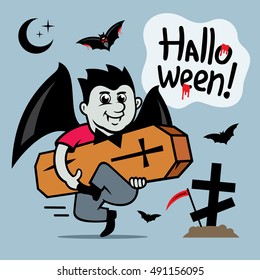 Vector Halloween, Vampire with coffin Cartoon Illustration.