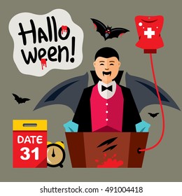 Vector Halloween, Vampire Revival Cartoon Illustration.