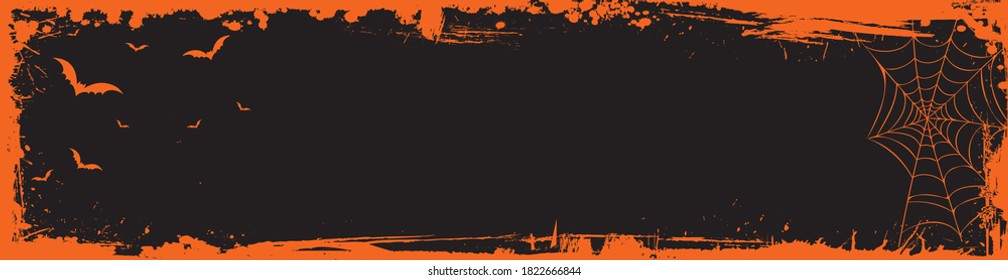 El portador vectorial de Halloween el tamaño de la cartelera de la plantilla de borde gris naranja con murciélagos, telaraña