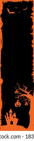 The vector Halloween web banner vertical wide skyscraper size template background with bats, pumpkin and castle house