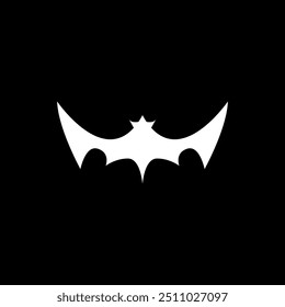 Icono de animal de murciélago blanco de halloween de Vector, logotipo y signo aislados sobre fondo negro. silueta de murciélago de Vector con alas. Plantilla de diseño de concepto de arte de tatuaje de murciélago abstracto de Vector