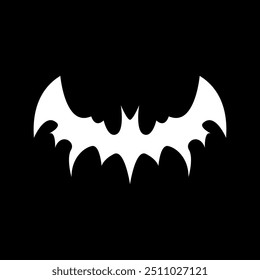 vector halloween white bat animal icon, logo and sign isolated on balck background. vector bat silhouette with wings. vector abstract bat tattoo art concept design template