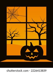 Vektorhalloween mit Kürbis- und Spinnnetz