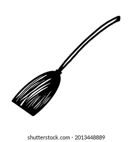 Vector halloween witch broomstick clipart and icon. Funny, cute illustration for seasonal design, textile, decoration kids playroom or greeting card. Hand drawn prints and doodle.