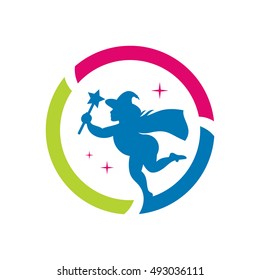Vector Halloween Witch emblem Cartoon Illustration.