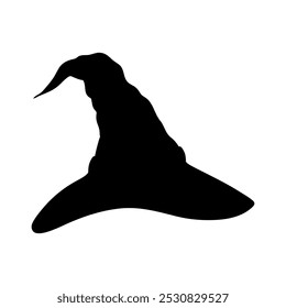 Vector Halloween witch hat silhouette illustration. Graphic monochrome drawing. Hand drawn outline sketch, engraved illustration. Design element for party invitation, decoration, banner, poster, print