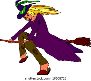 vector - Halloween with Witch on whisk