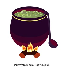 Vector Halloween  witches cauldron isolated on white.