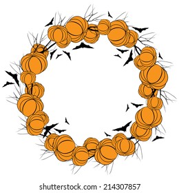 Vector Halloween wreath with pumpkin and bats
