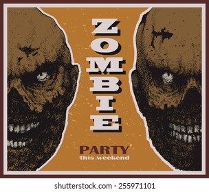 Vector Halloween zombie party banner. Vector illustration. 