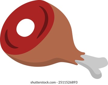 Vector ham leg icon. Flat cartoon meat illustration. Carnivorous animals food clipart isolated on white background
